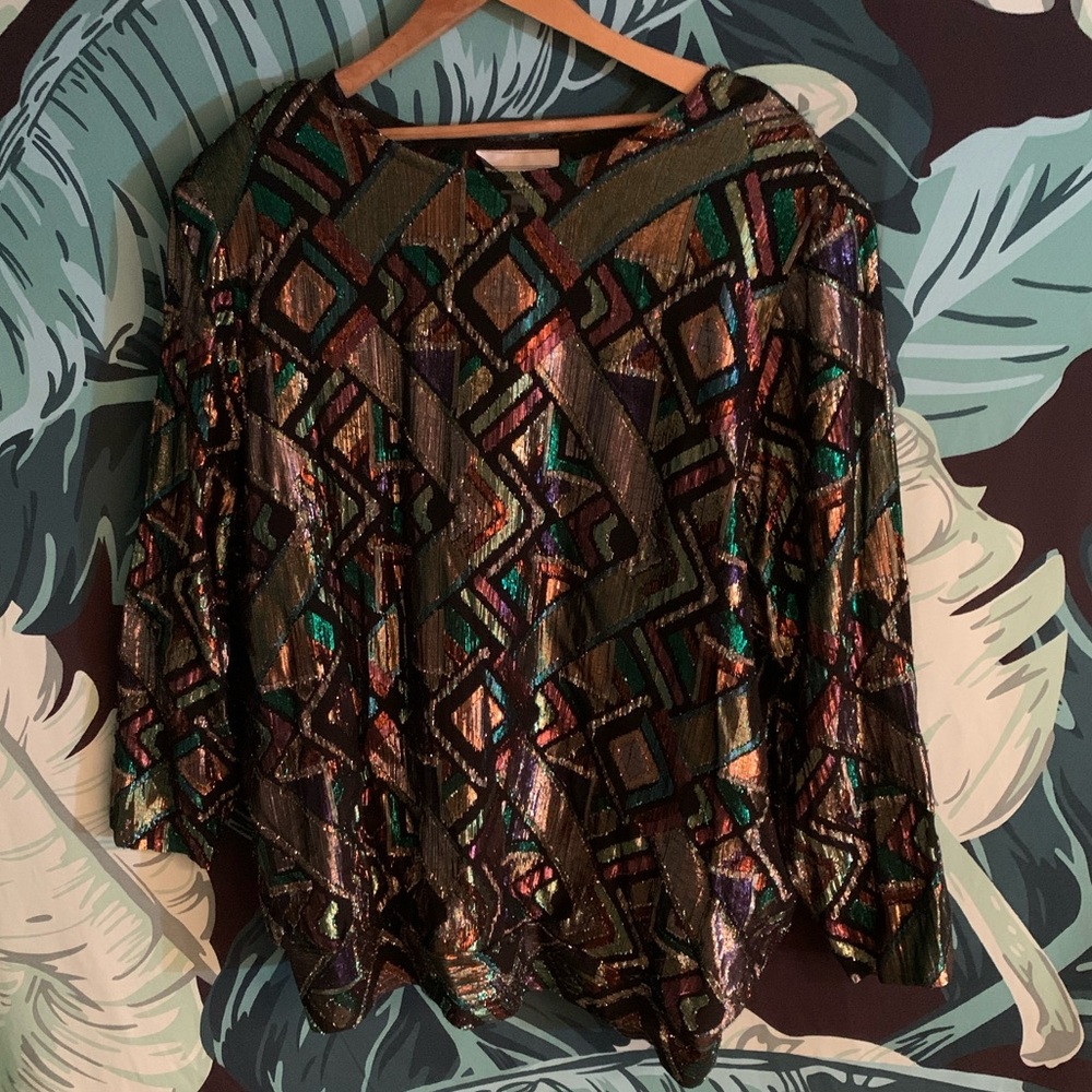 Vintage Multicolor Geometric Sequin Blouse